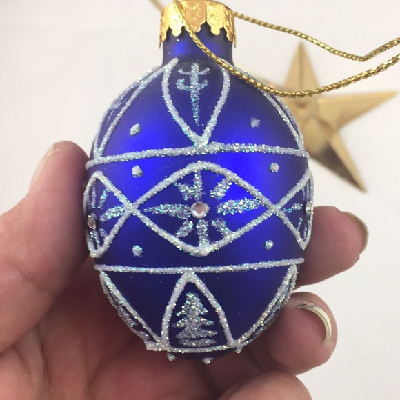 Vintage GKI/Bethlehem Glass Egg shaped embellished Christmas Ornament - Picture 5 of 8